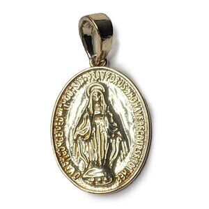 Miraculous Virgin Mary 18K Gold Plated Religious Oval Medal Pendant by ISJ